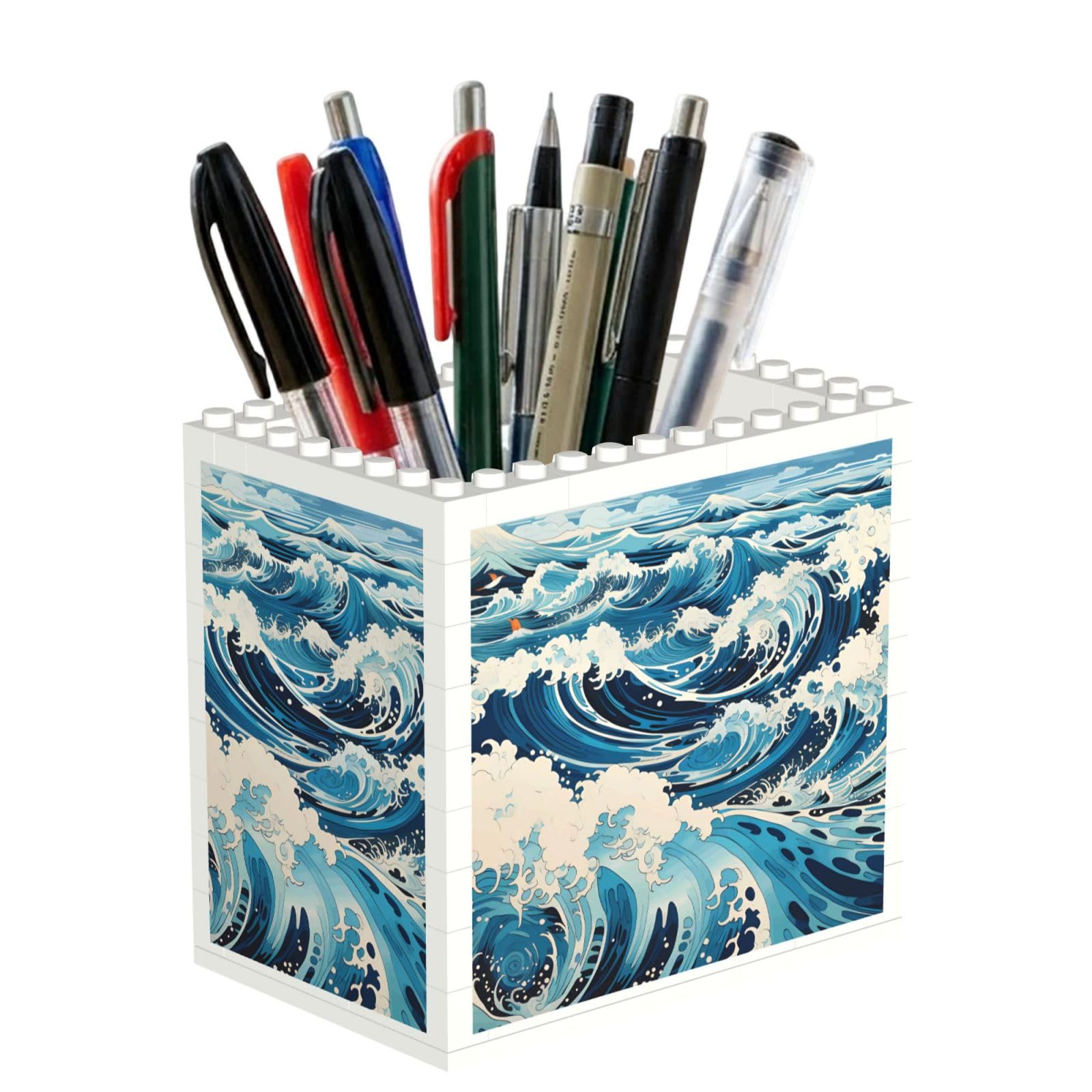SXZVVBN Ukiyo-e style waves Building Block Desk Tidy ABS Organiser