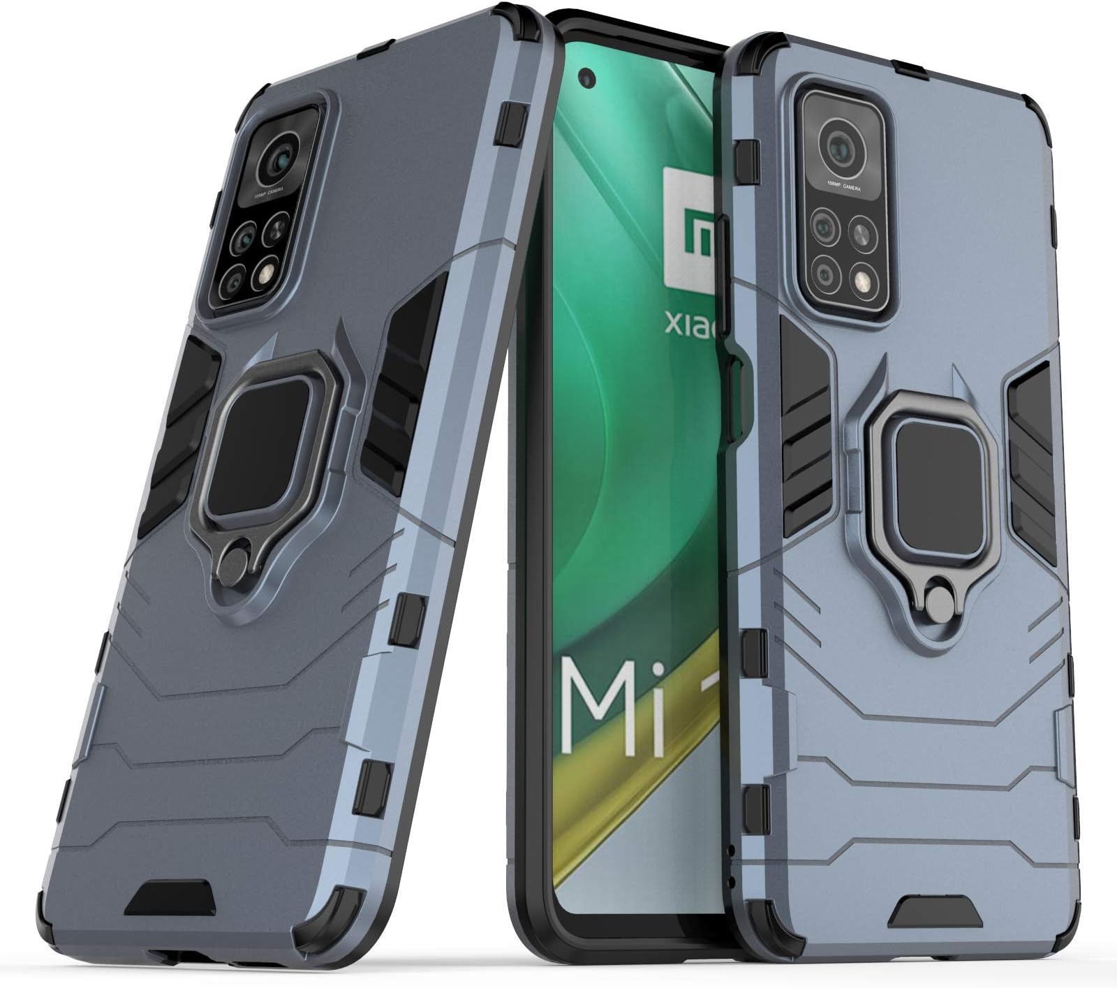 Xiaomi Mi 10T Case, Heavy Duty Armor Dual Layer Shock Resistant Hybrid Protective Case Cover with Ring Holder Kickstand for Xiaomi Mi 10T 5G / Xiaomi Mi 10T Pro 5G. HB Blue