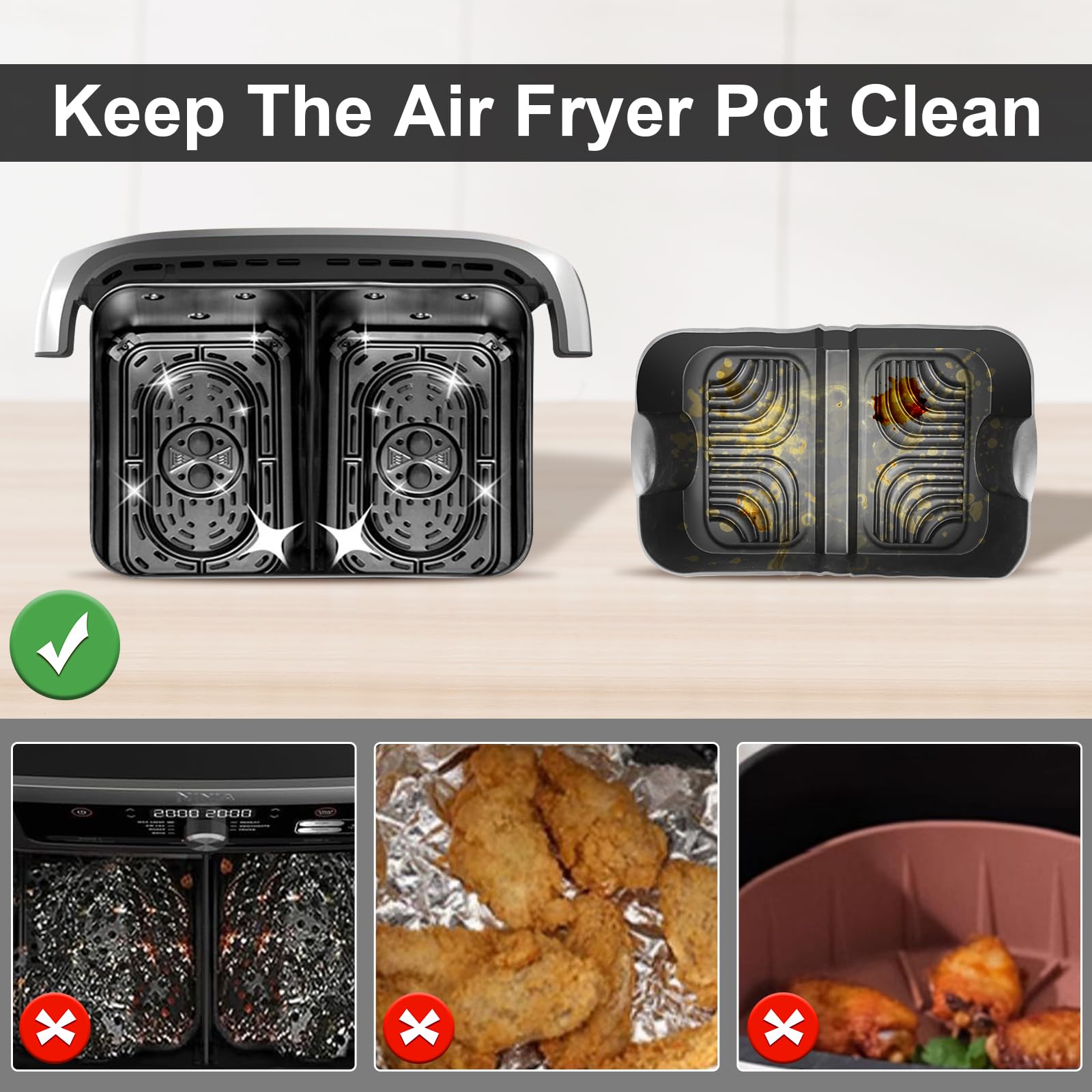 3 Moules Silicone Air Fryer Ninja Foodi Flex 10,4L AF500EU - 2x5,2L + 1x10,4L