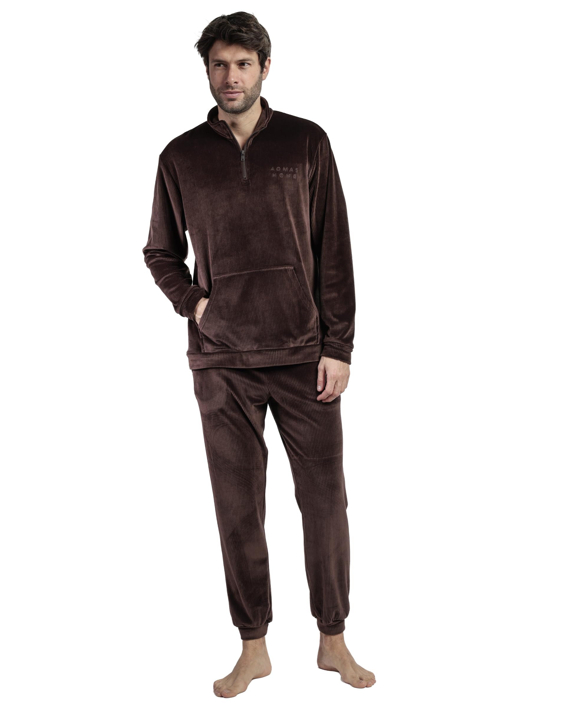 ADMAS Home Pijama Manga Larga Terciopelo Cuello Alto Corduroy para Hombre