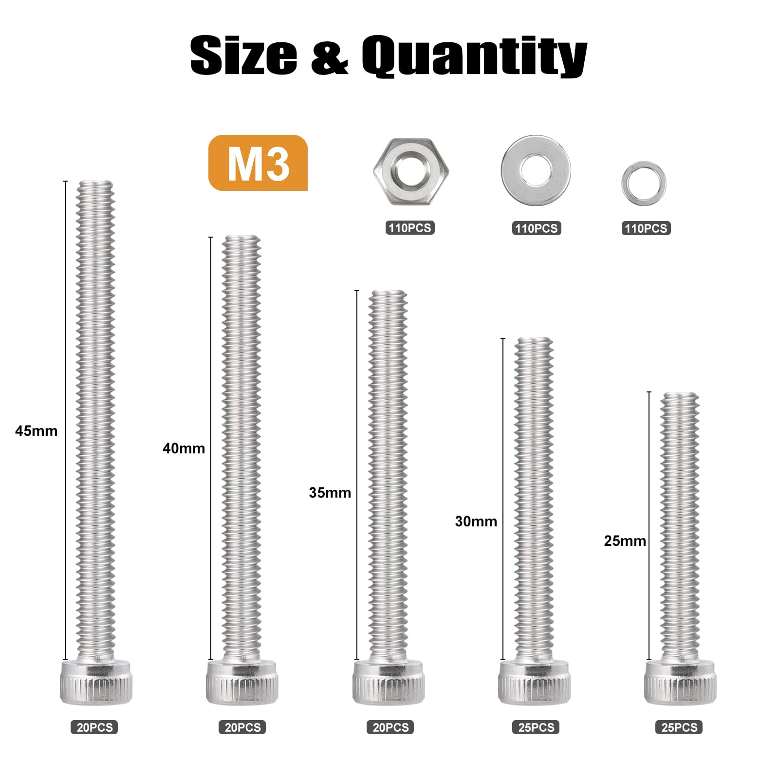M3 Screw Assortment Kit - 440pcs Stainless Steel -3