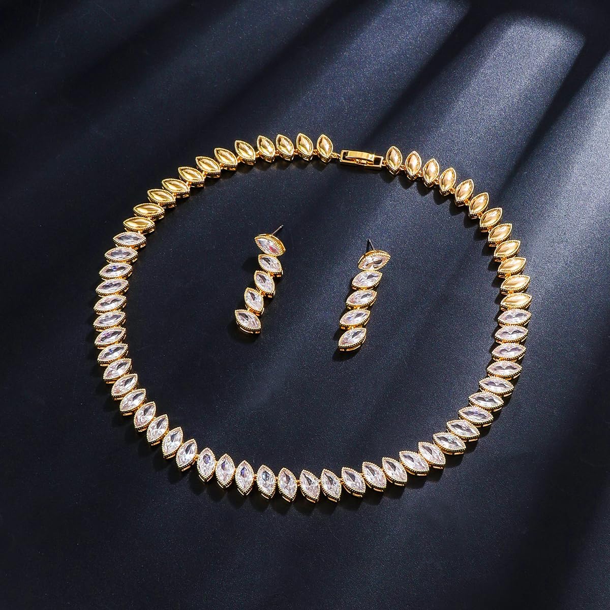 Elegant Jewelry Sets for Women Marquise Cubic Zirconia Necklace And Dangle Earring Set Wedding Prom Jewelry Set for Brides Bridesmaid - Image 5