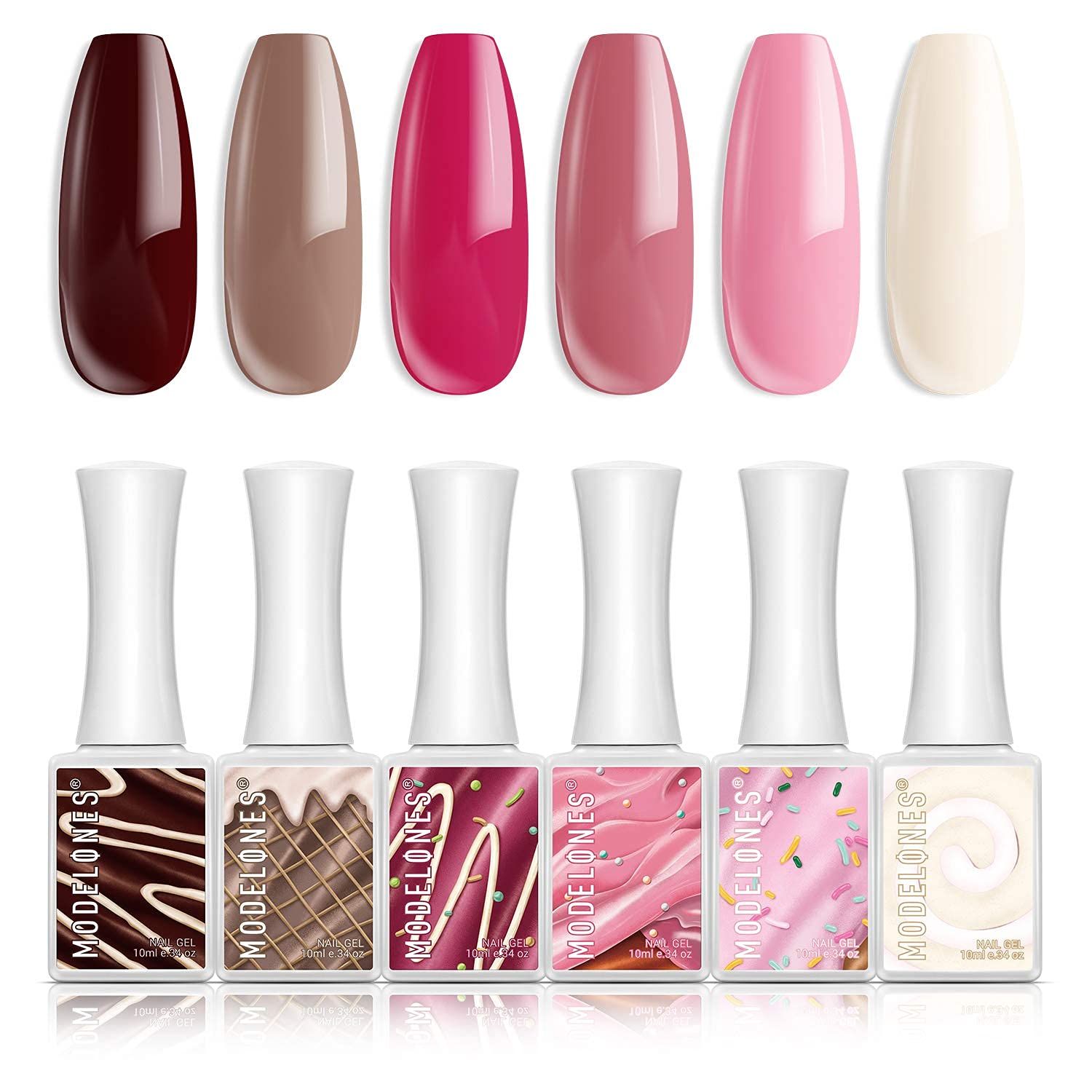 Gel Nail Polish 6 PCS Colors 10 ML Pink Gel Polish Soak Off Nail Gel Polish Nail Art Starters Gel Polish Set with Beauty Gift Set Box by Modelones