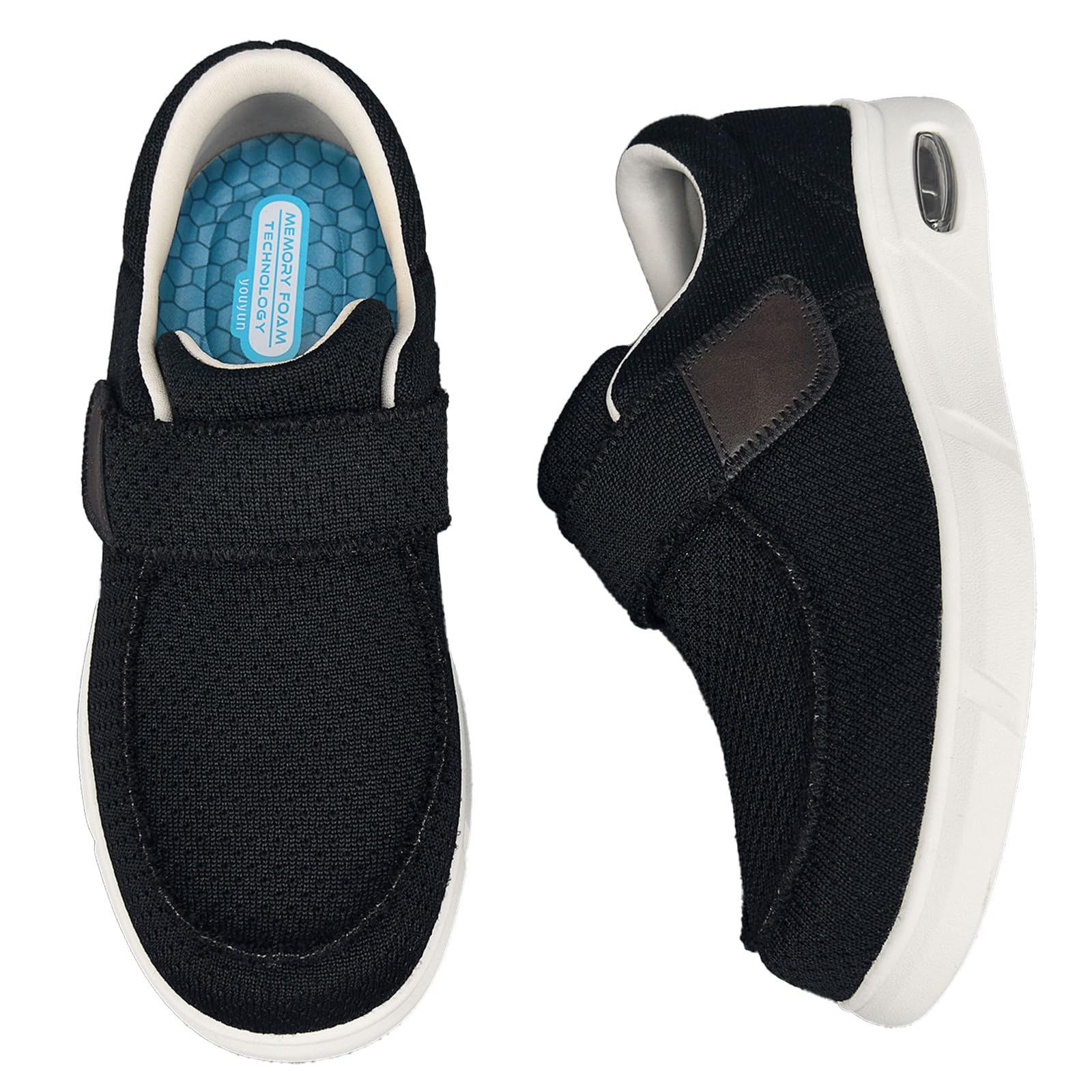 Scarpe Comode Anziani Slip-On Uomo Ortopediche con Strappo per Pianta Larga Senza Lacci Pantofole Diabetici Sneaker Infilare Cuscino d'Aria,Nero,46 EU