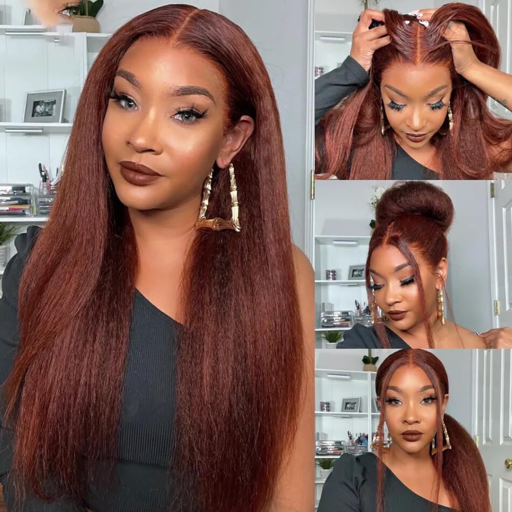 Beautiful Copper Red Orange Light Yaki Amazon.com : Outre Lace Front Wig Natural Yaki 30 main image 4