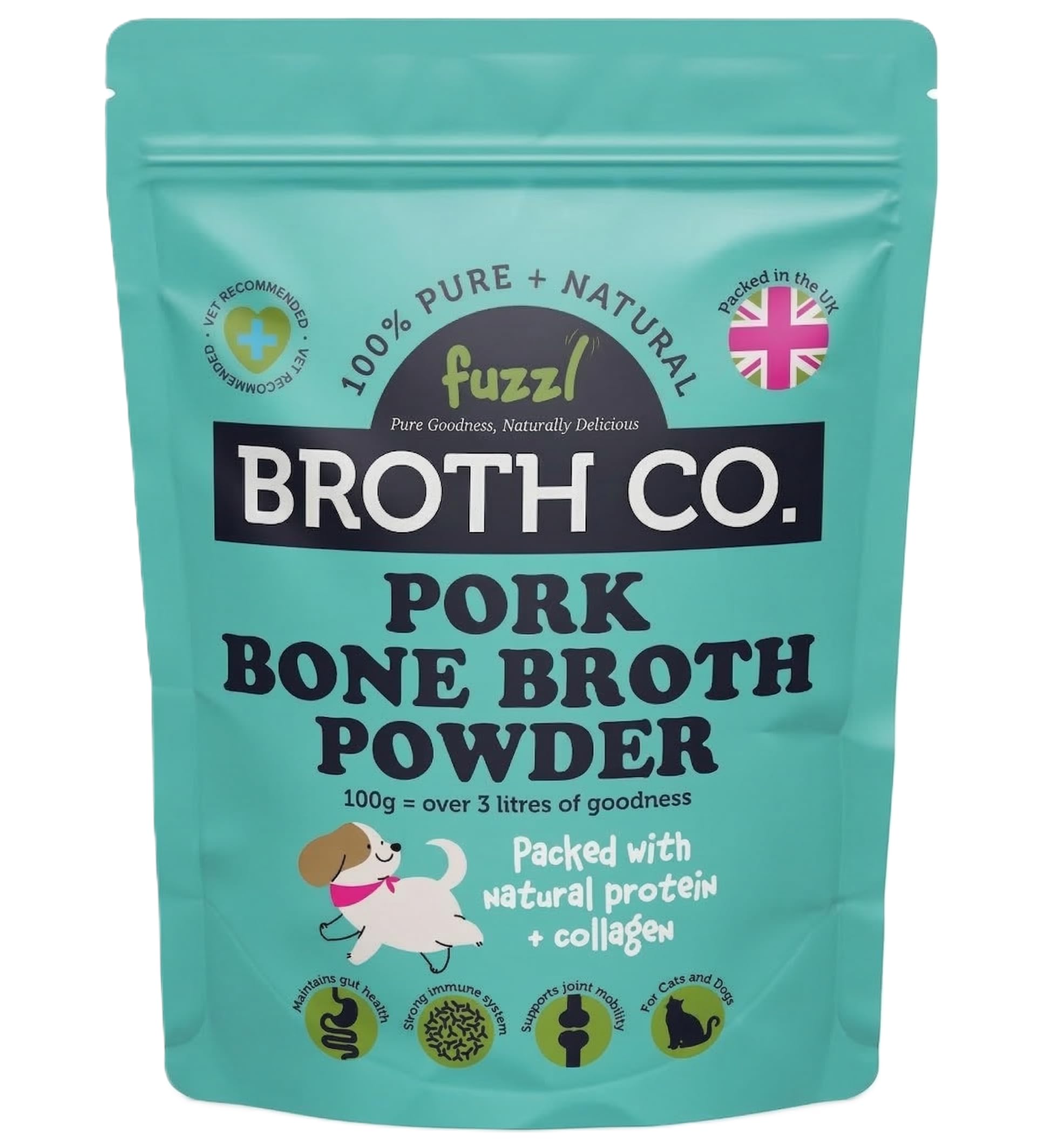 Fuzzl Broth Co. Pork Bone Broth for Dogs 100g – Rich in Collagen, Glucosamine & Chondroitin - Natural Grain-Free Dog Food Topper & Hydrator - Joint, Gut & Immune Health Tasty Dog Gravy & Meal Enhancer