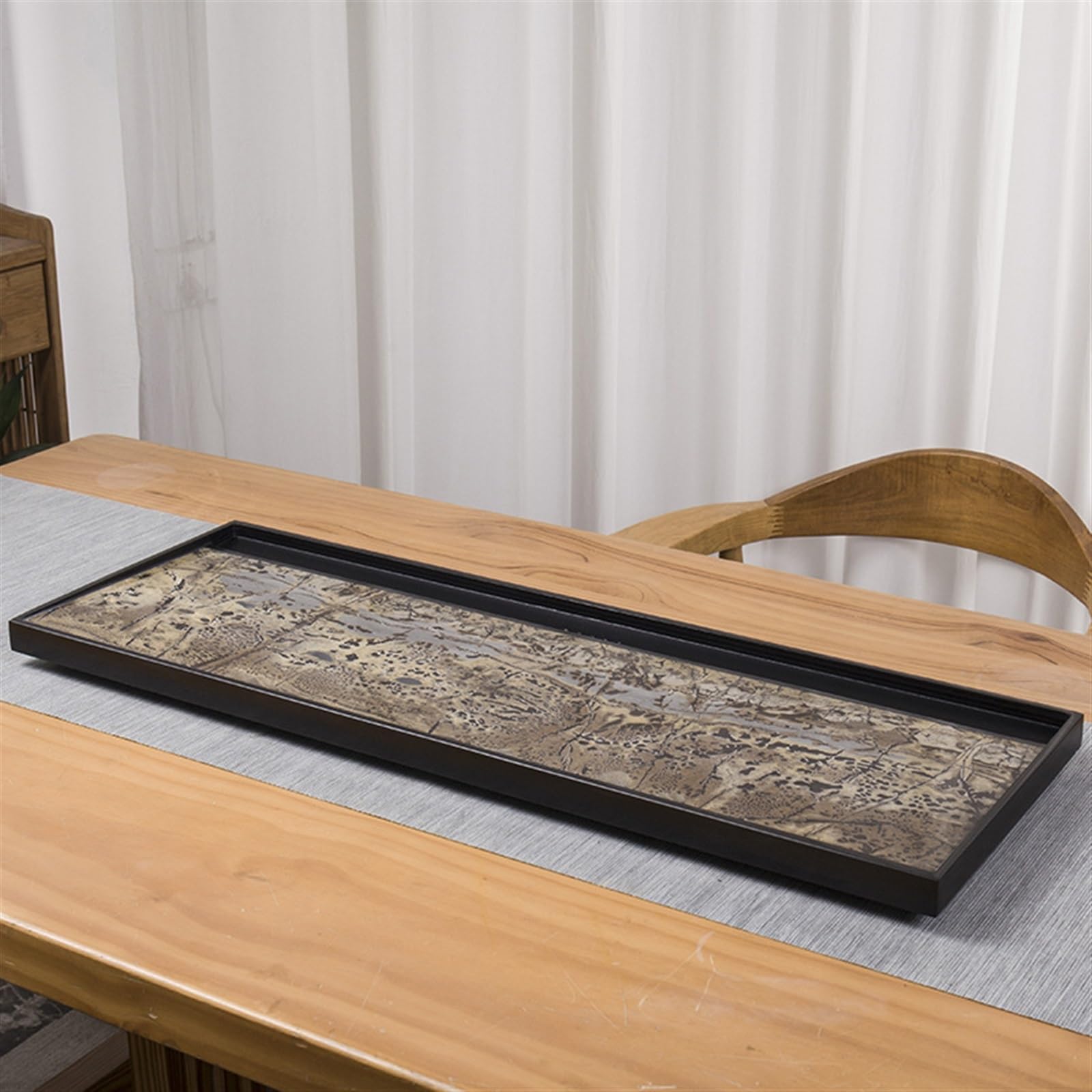 Bandeja de té Sencilla, Juego de té, Bandeja de té de ebonita Natural, Pieza Entera, hogar, Oficina, Piedra fosilizada Nacional China (70 x 35 x 3 cm)