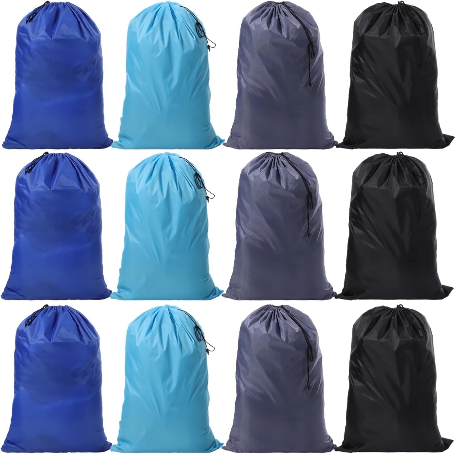 12 PCS Extra Large Laundry Bag with Drawstring - Oxford Fabric, 27.6 x 39.4 Inches 4 Colors Multi-Purpose for Laundry and Travel Storage