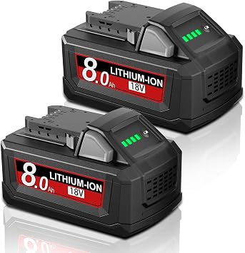 2Pack 8.0Ah Replacement for Milwaukee m18 Battery Compatible with 18V Lithium Battery 18 Volt 48-11-1810 48-11-1820 48-11-1840 48-11-1850 48-11-1828 48-11-1860 Cordless Power Tools