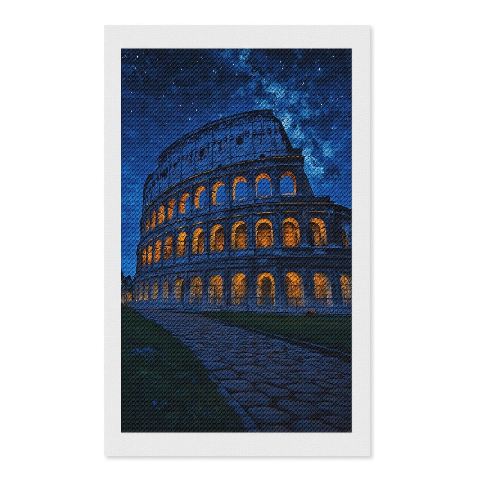Junmoney Colosseum at Night Under Starry Sky Diamond Painting Set 12"x20", for Adults, Decorate Your Room, Thoughtful Handmade Gift, Boho Decor, with Tool Kit