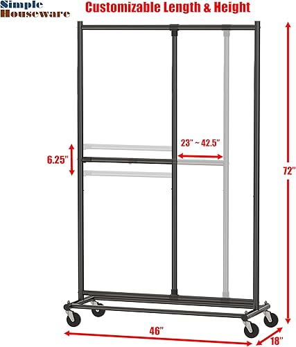 Miniatura 7 de SimpleHouseware - Perchero ajustable de doble barra cromado 72 pulgadas de altura
