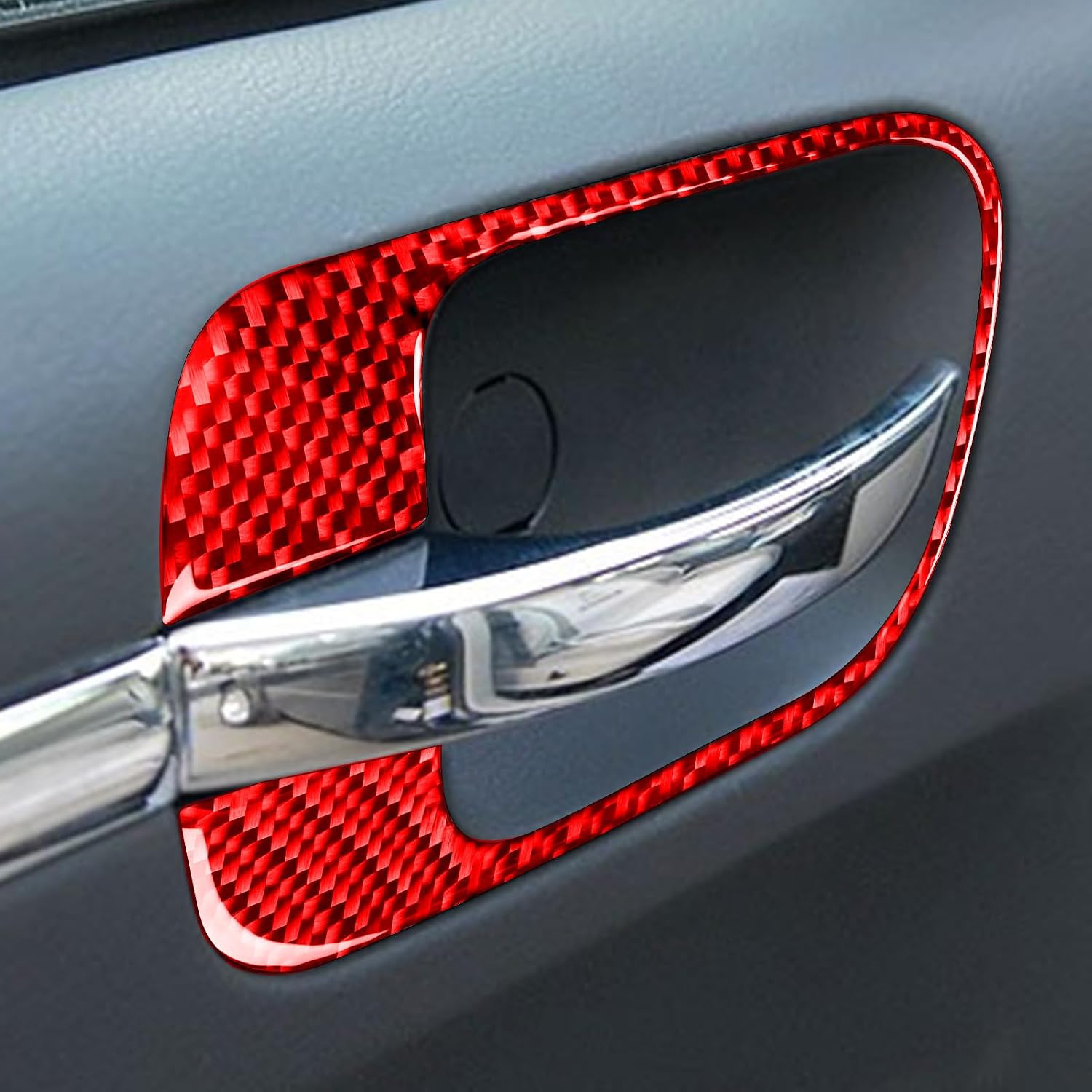Real Premium Carbon Fiber Decals Compatible with Chrysler 300 300C 2005 2006 2007 Car Door Pull Handle Switch Decoration Sticker Frame Auto Interior Accessories Trim Red