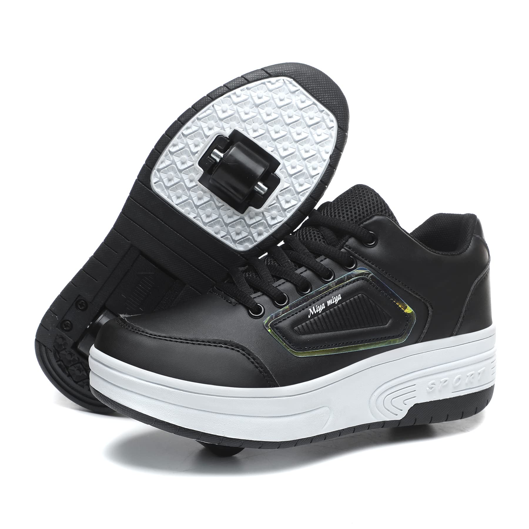 Chaussures à roulettes Fille Et Garçon Patins De Skate à roulettes Chaussures de Skateboard Outdoor Gymnastique ?Baskets Roller en Ligne Mode Poussoir Ajustable 99noir 39 EU