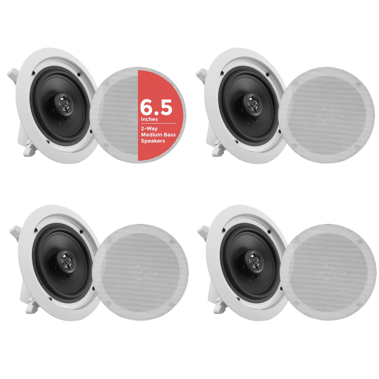 6.5” 4 Bluetooth Flush Mount In-wall In-ceiling 2-Way Speaker System Quick Connections Changeable Round/Square Grill Polypropylene Cone & Tweeter Stereo Sound 4 Ch Amplifier 200 Watt - PDICBT266