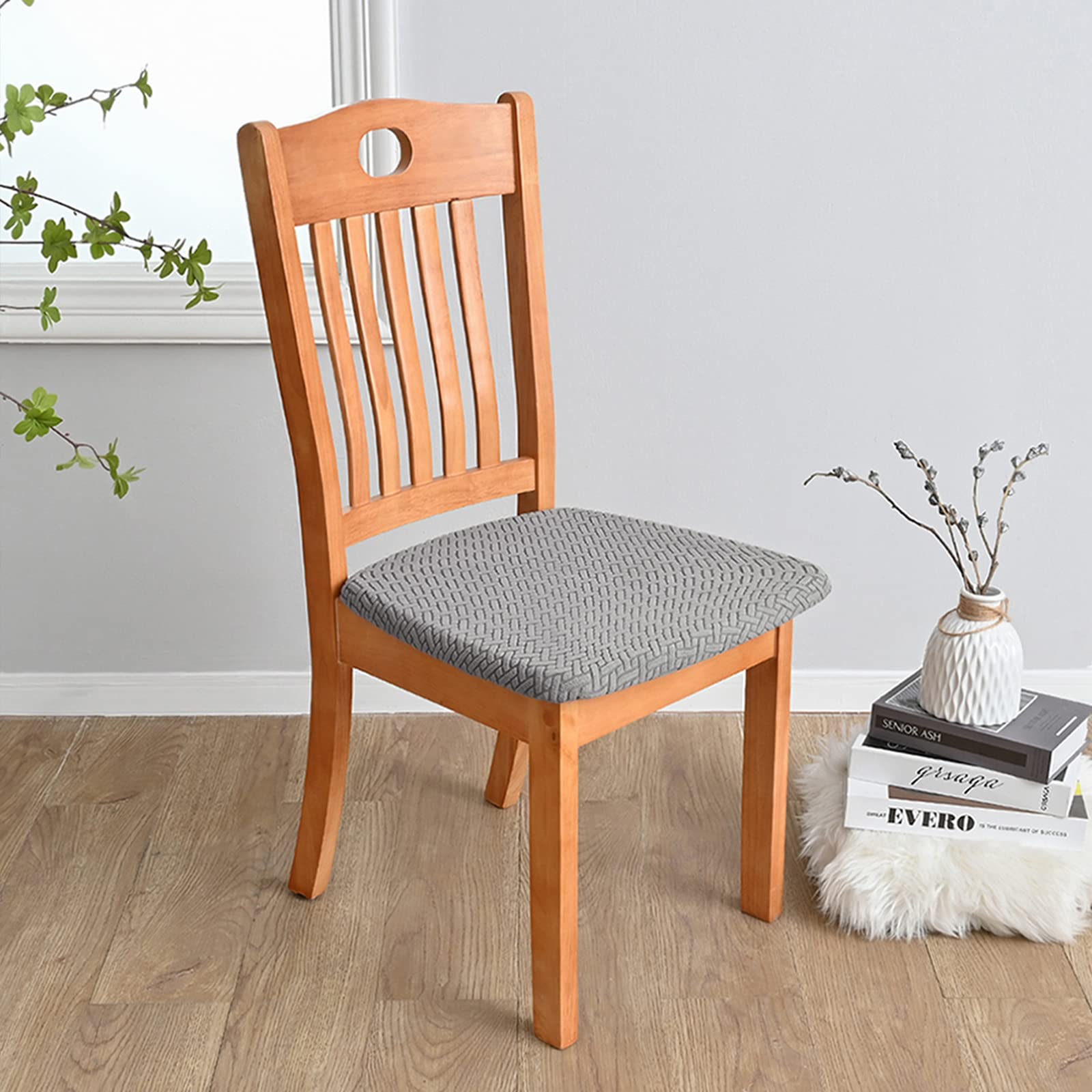 Set di 4 coprisedili elasticizzati in jacquard per sedie da pranzo, con fibbia, per sala da pranzo e cucina