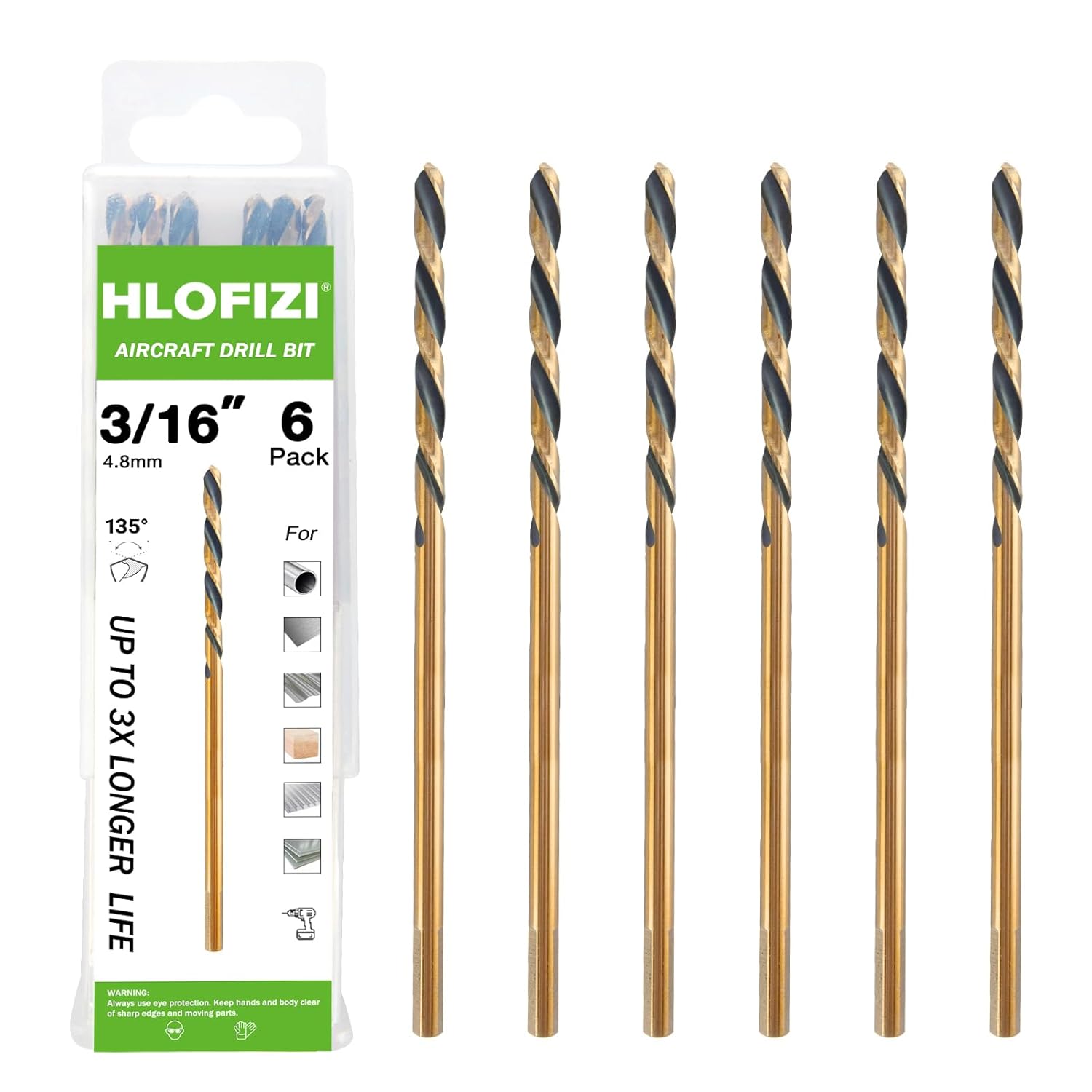 1/8" x 6" Extra Long Drill Bit (6 Pack), Aircraft Extension Drill Bits M2 High Speed Steel for Wood, Soft Metal, Plastic