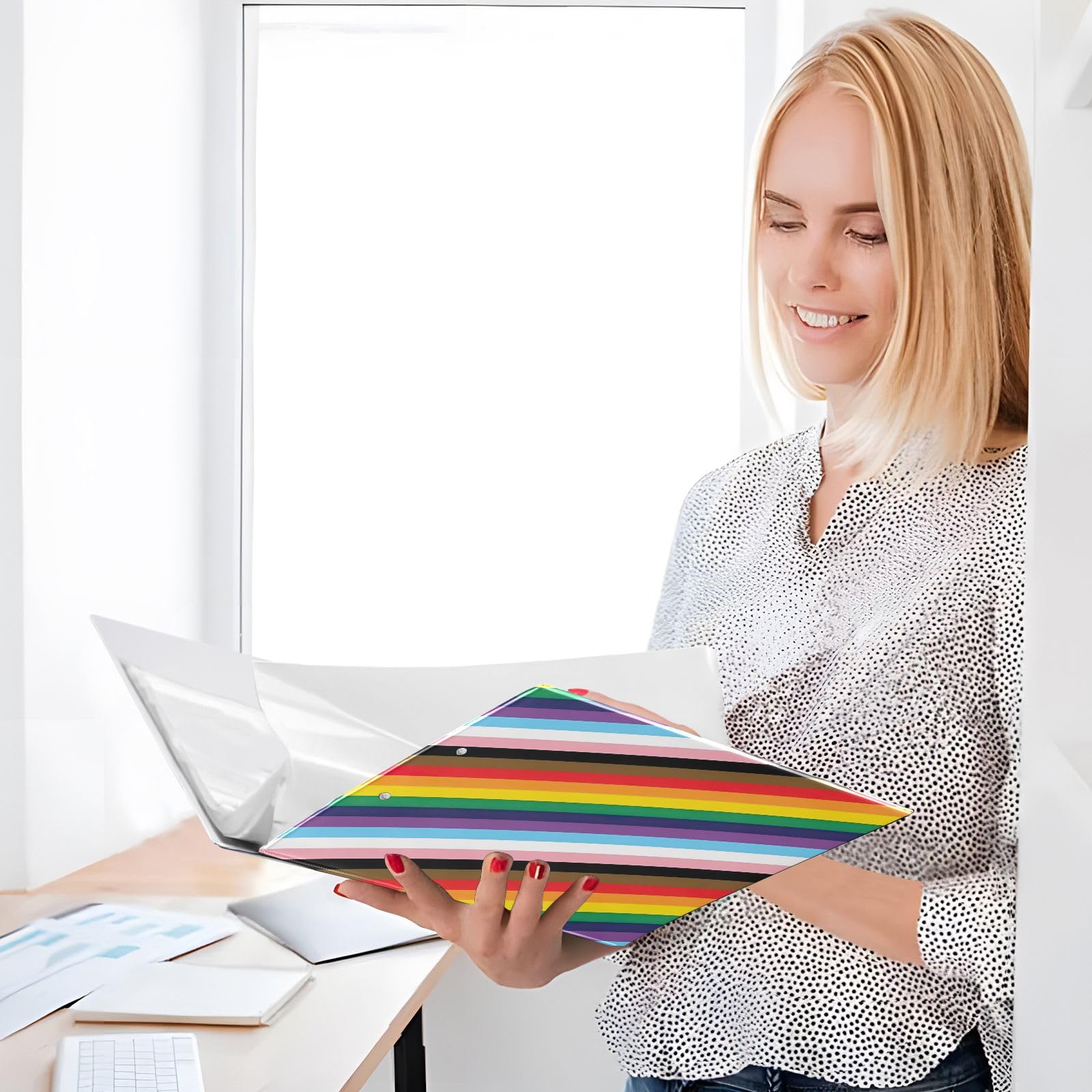 Pride LGBTQ - Raccoglitori a 3 anelli, 3,8 cm, confezione da 2, con bandiera arcobaleno e clip in metallo antiscivolo, organizer di base per scuola, ufficio, casa