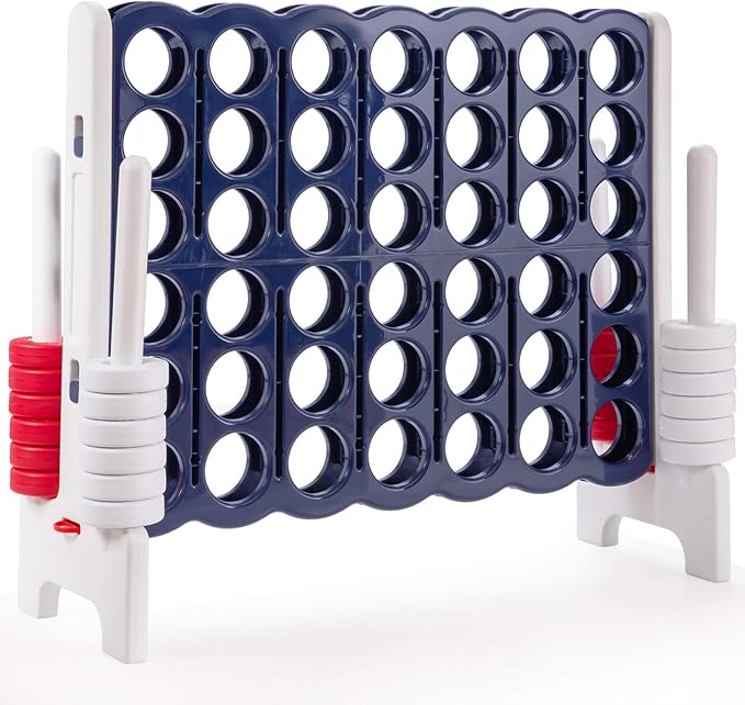 COSTWAY Jumbo 4-to-Score Giant Game Set, 4 in A Row for Kids and Adults, 3.5FT Tall Indoor & Outdoor Game Set with 42 Jumbo Rings & Quick-Release Slider, Perfect for Holiday Party & Family Game