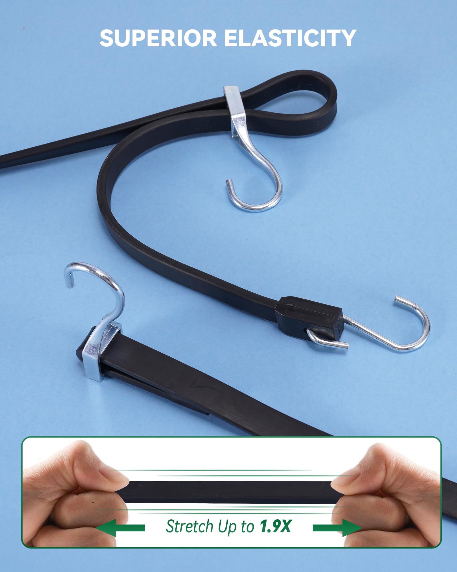 Cavi elastici regolabili in gomma da 30,5 cm, facili da regolare da 15,2 cm a 30,5 cm, cinghie elastiche nere con elastico 1,9X, cinghie in gomma con ganci a S crimpati per carichi, teloni, furgoni,