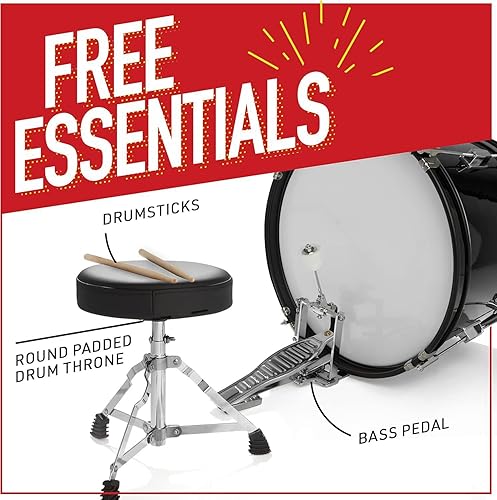 Miniatura 51 de Mendini By Cecilio Juego de batería para niños, 3 piezas para principiantes con bombo Tom Snare, kit de batería de 13 pulgadas con caja, platillo