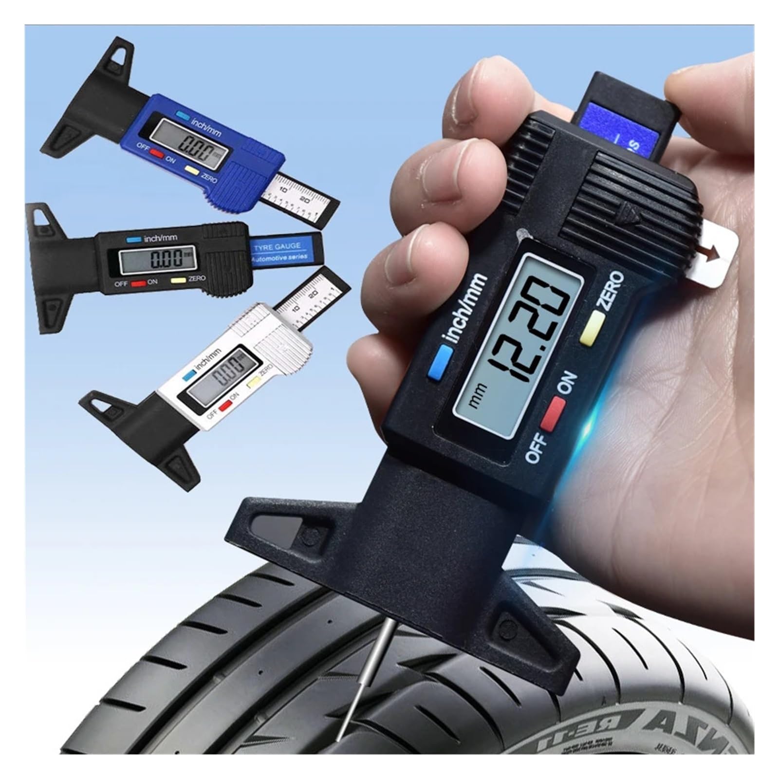 Strumento, 2 pezzi di misuratore profondità del battistrada for pneumatici for auto con display digitale, spessore calibro, monitoraggio 'usura e pastiglie dei freni,per uso domestico(Silver)