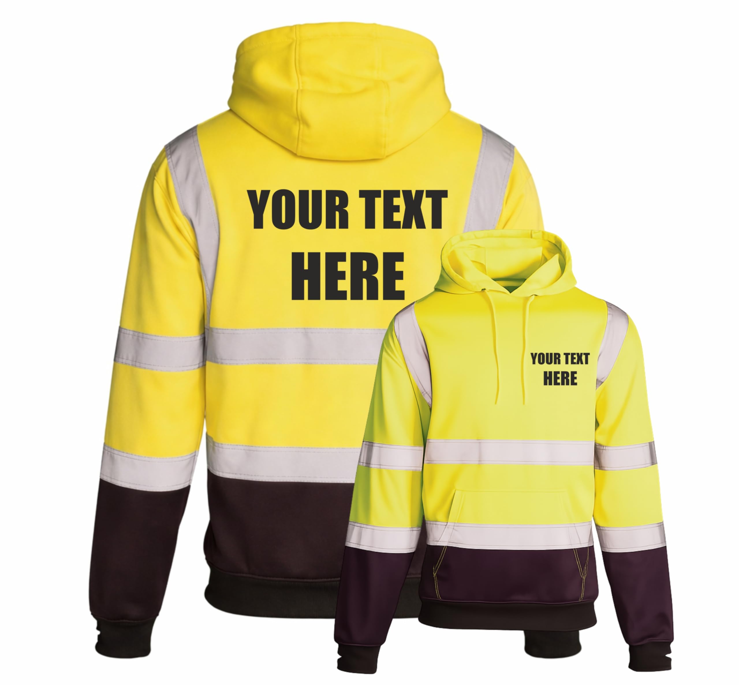 Personalised Yellow and Navy Hi Vis Hoodie Pullover, Conforms to EN20471 Class 3 High Visibility, By Brook Hi Vis, XLarge