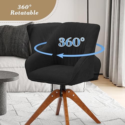 Miniatura 4 de Athena Collection Silla decorativa moderna, cómoda silla de lectura giratoria para adultos, sillón de tela tapizada suave con patas de madera para
