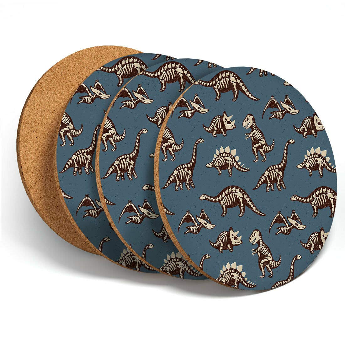 Destination Vinyl Coasters Multicolor 4 Set - Dinosaurs Bones Jurassic Coasters Kitchen Drinks Coaster #14401