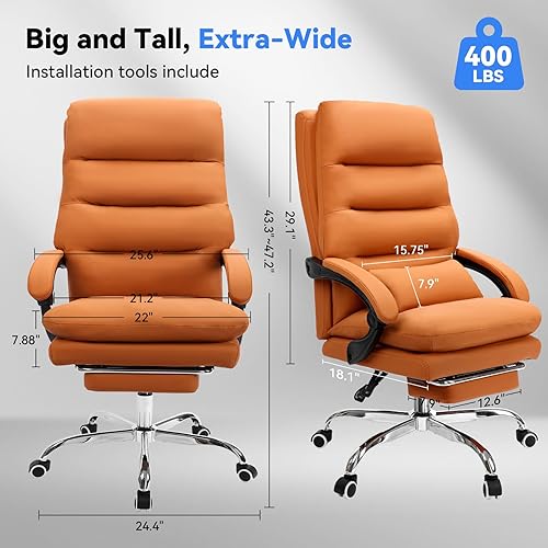 Miniatura 2 de Silla de oficina con reposapiés, silla de escritorio ejecutiva grande y alta de 400 libras con almohada de apoyo lumbar gruesa, respaldo alto, silla