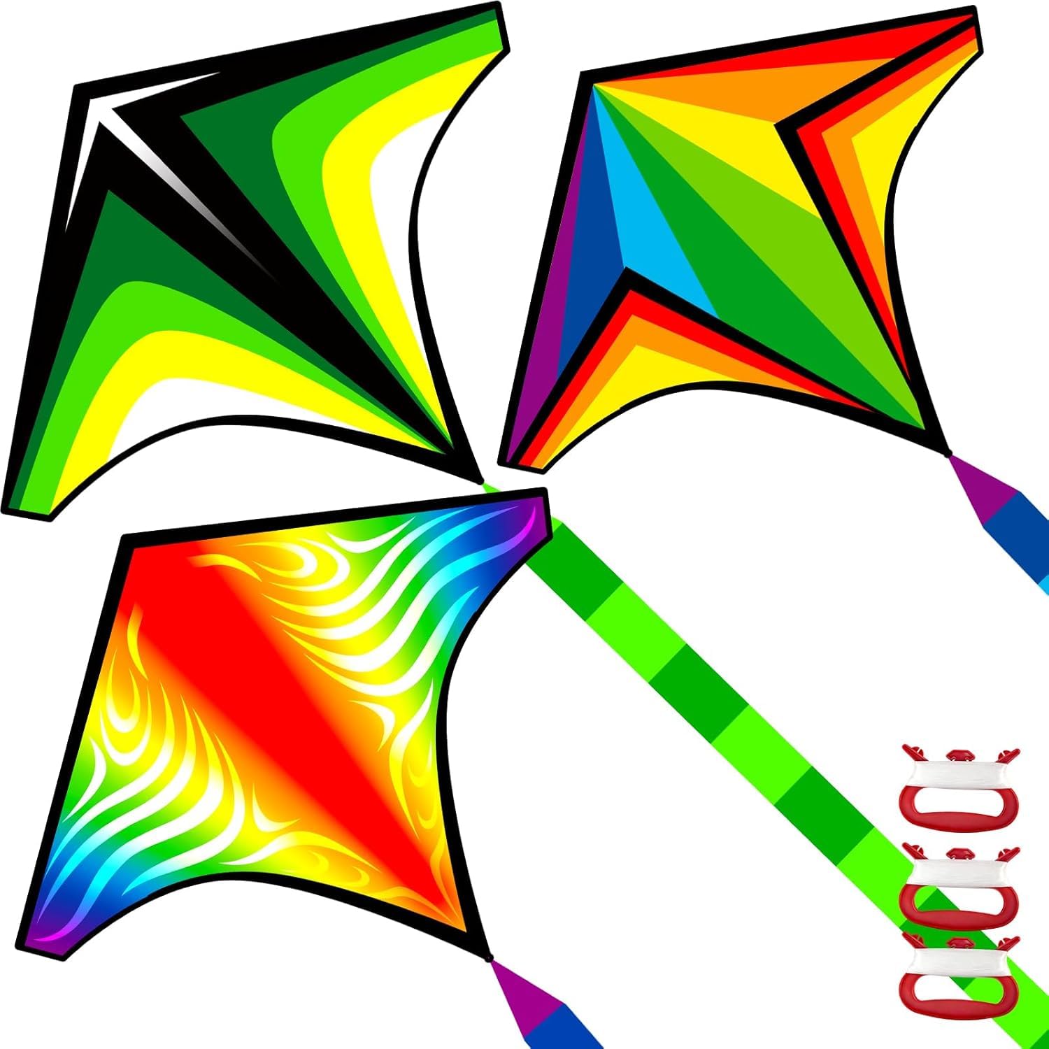 3 Pack Delta Kites for Kids & Adults, Delta Multicolor Beach Kites for kids ages 4-8 easy to fly for Beginners, Easy to Assembled Colorful Kite for Beach Outdoor Toy Games & Family Trip