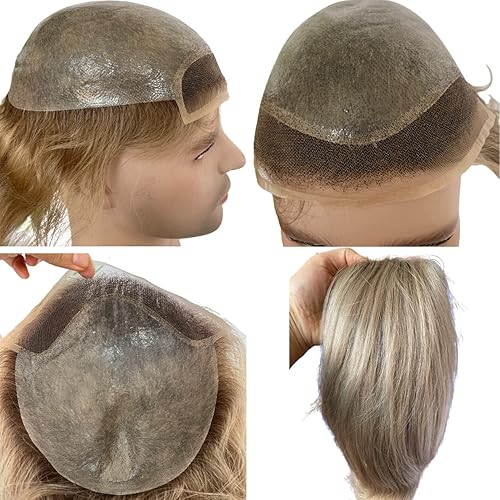 Miniatura 6 de Voloria Toupee para hombres 100% cabello humano europeo suizo frente encaje frontal natural piezas de cabello 0.003 in piel fina PU V-looped sistema