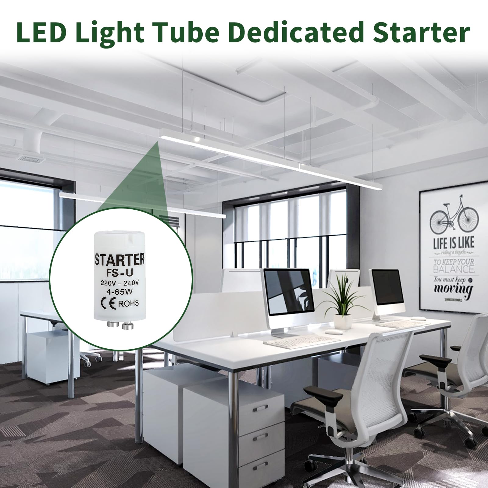 Starter Per Neon 4-65W - Pack Da 6 Pezzi Universali, 220-240V, Senza Piombo, Accensione Rapida