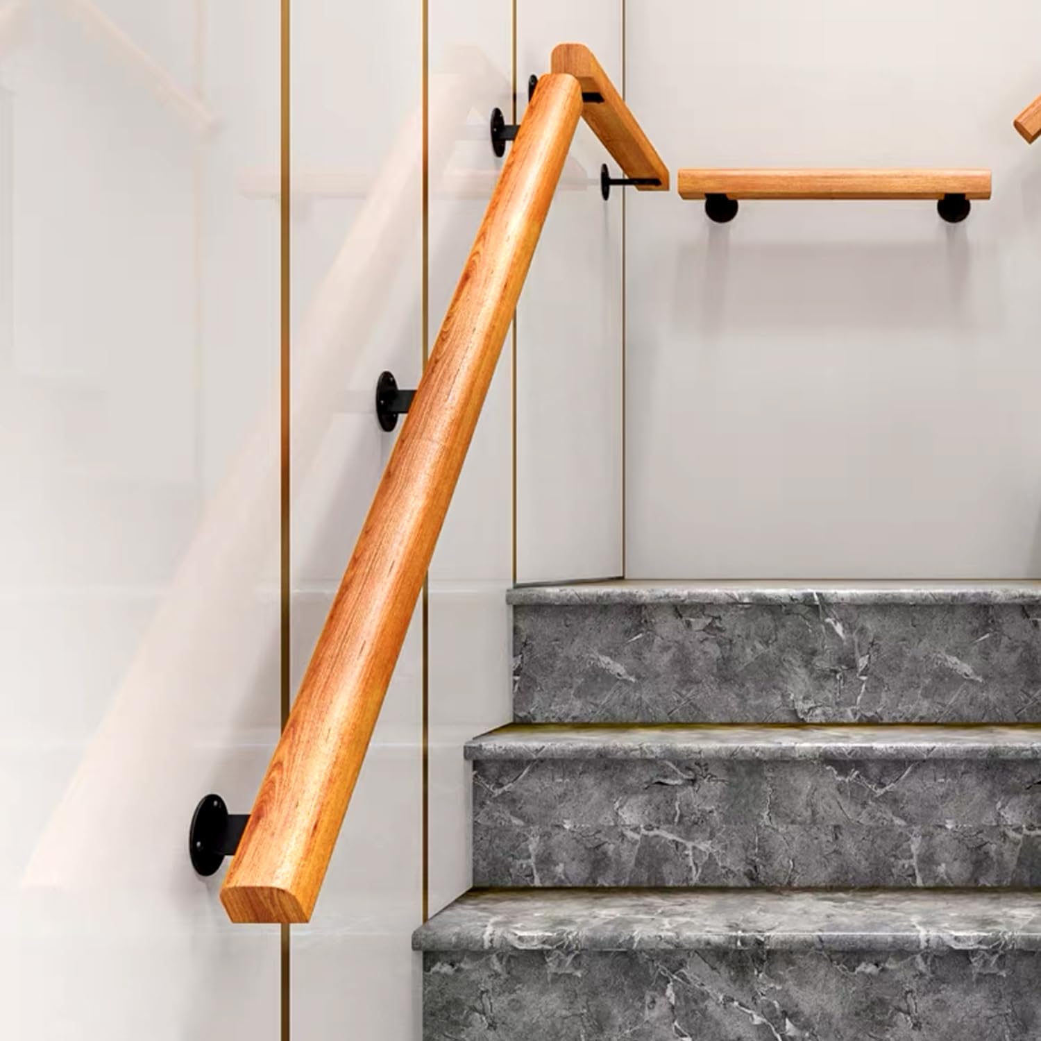 Soporte Para Pasamanos, Soportes Pasamanos Accesorios para Pared, Barandillas Escaleras Maderapara Barras de Pasillos Interiores y Exteriores, Colgador Pared - Negro, 2 Piezas