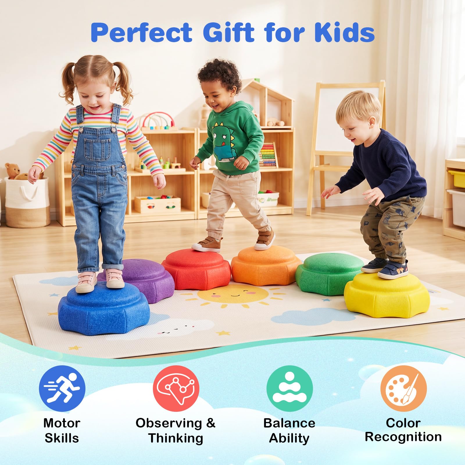 HOMASIS Juego de 6 Piedras de Equilibrio para Niños | Juguetes Sensoriales Apilables que Fomenta el Equilibrio, Coordinación, Curso de Obstáculos Infantil para Interior y Exterior