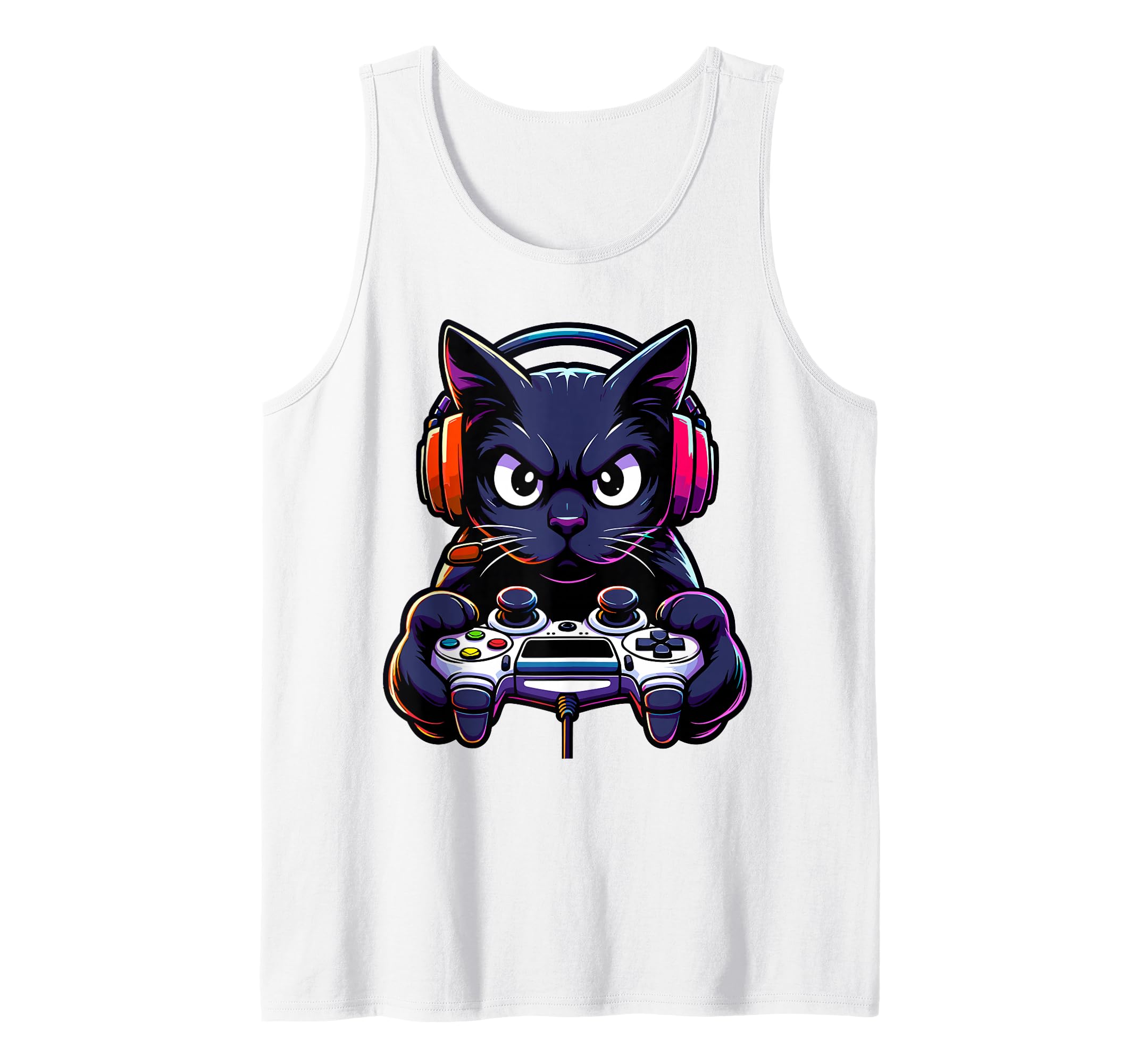 Black Cat Gamer Playing Console Video Game Funny Gaming Tank Top