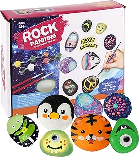 Genumix Rock Painting Kit for Kids Adult, DIY Arts and Crafts Supplies Kits for 16 Paint Rocks, Glow in The Dark Painting ...