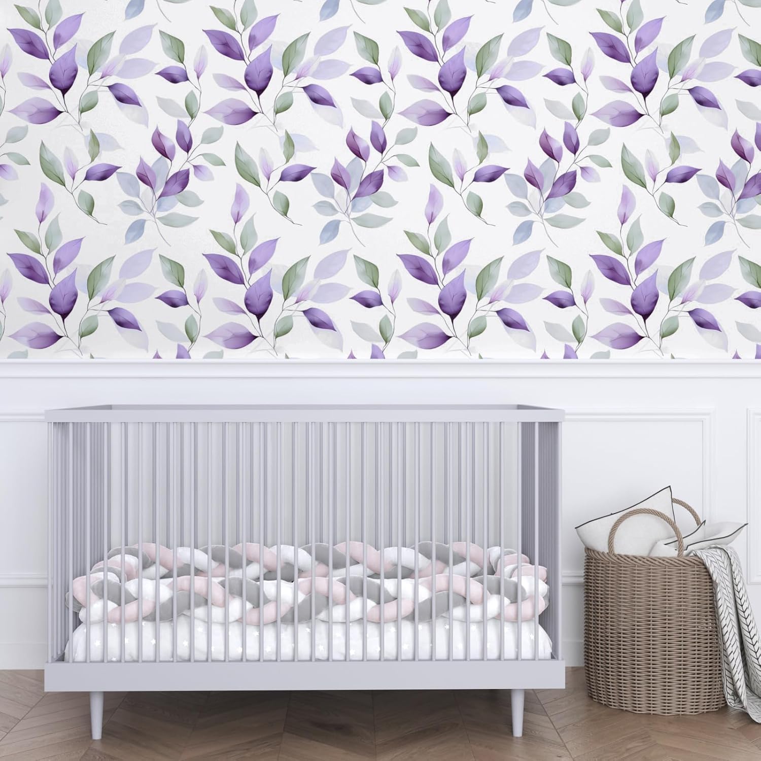 Green Purple Leaf Wallpaper Peel and Stick 17.5in × 32.8ft Vintage Leaf Contact Paper Vinyl Self Adhesive Removable Boho Modern Floral Wall Paper for Kitchen Walls Desk Countertop