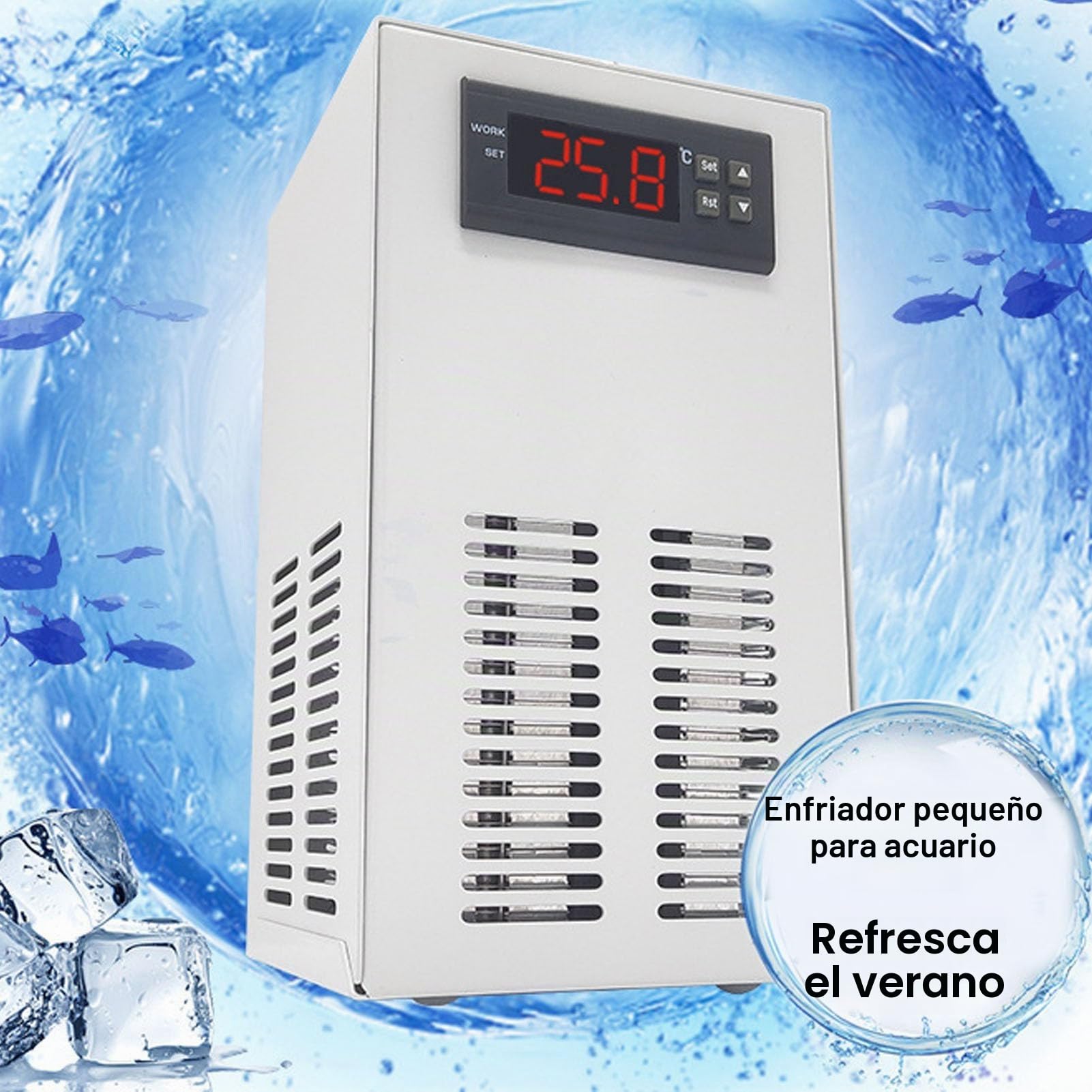 Enfriador de Acuario, Enfriador de Agua Hidropónico Pequeño y Silencioso de 5,28 Gal/20 L, de Refrigeración de Tanque de Peces Doméstico para Agua de Mar y Agua Dulce