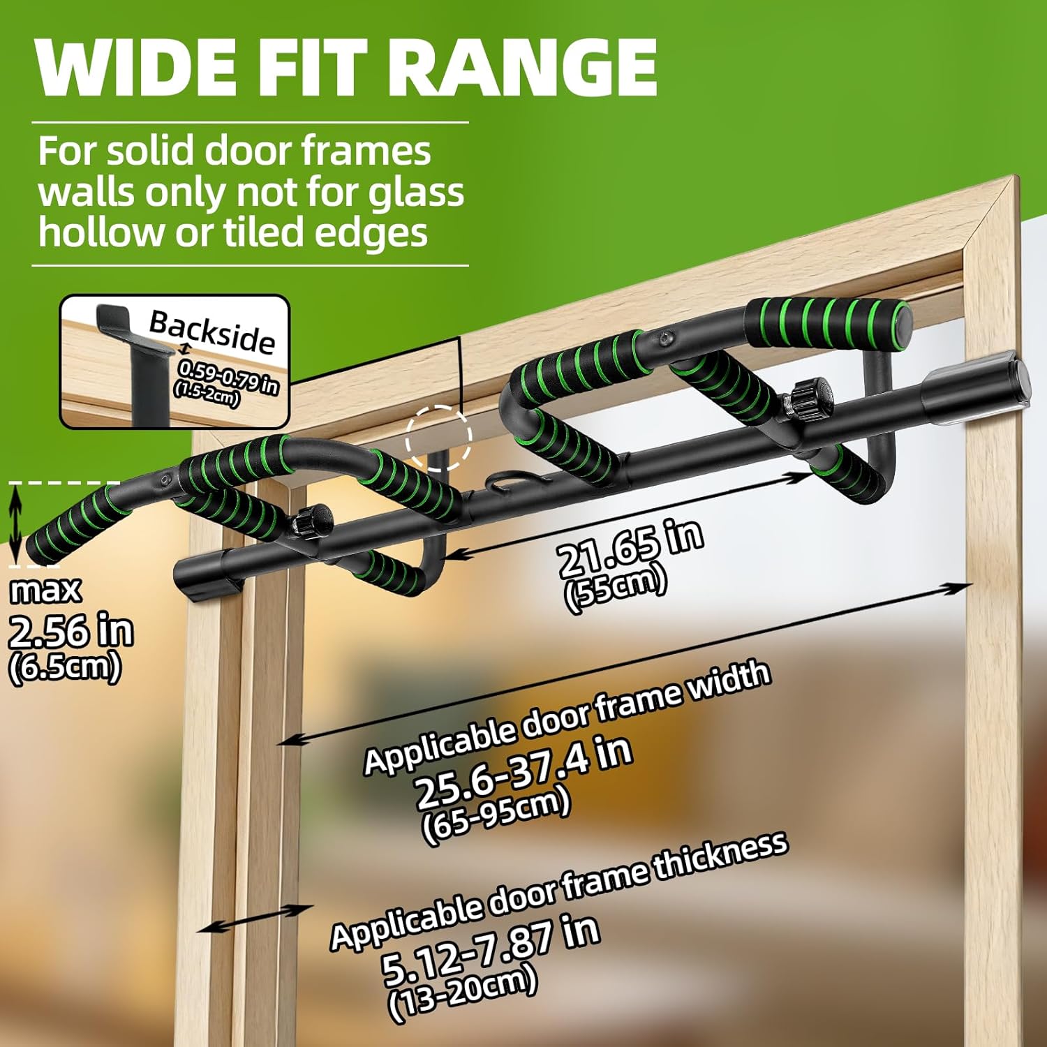 アップグレードプルアップバー ドア用 人間工学に基づいたグリップ付き 最大荷重440ポンド 折りたたみ式 ネジなし プルアップバー