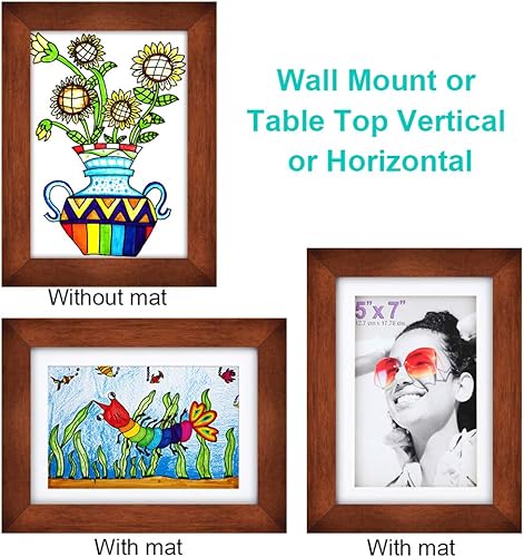 Miniatura 3 de RPJC - Marco de 5 x 7 pulgadas hecho de madera maciza y vidrio de alta definición para fotos de 4 x 6 pulgadas, con paspartú, o de 5 x 7 pulgadas,