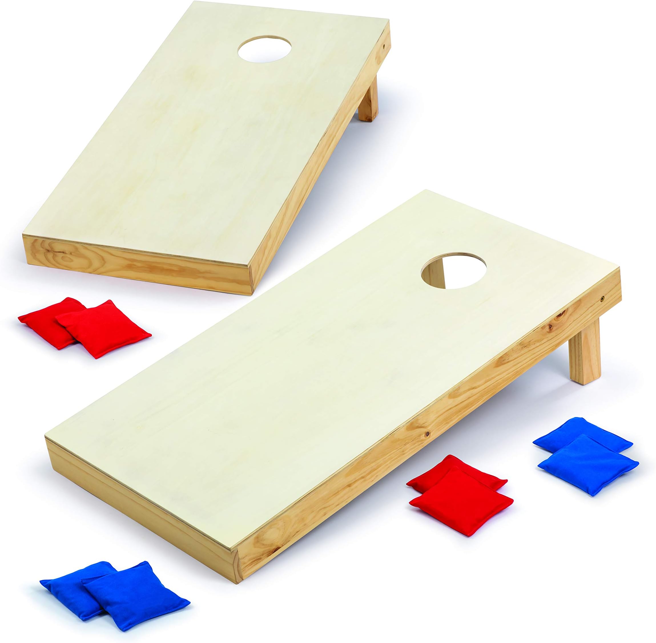 Backyard Champs Bean Bag Toss Cornhole Game Set, 2 Solid Wood Boards, 8 Bean Bags