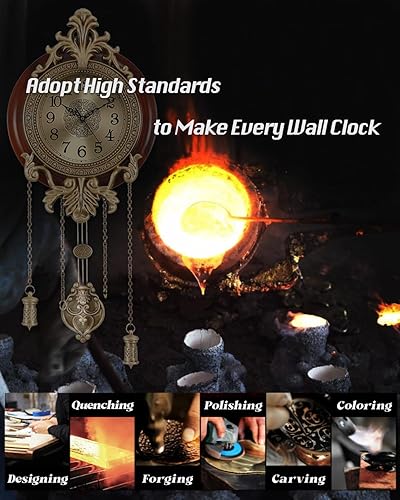 Miniatura 6 de Aero Snail Reloj de pared de péndulo vintage marrón de madera maciza, arte de metal, silencioso, sin tictac, reloj analógico de cuarzo, hogar,