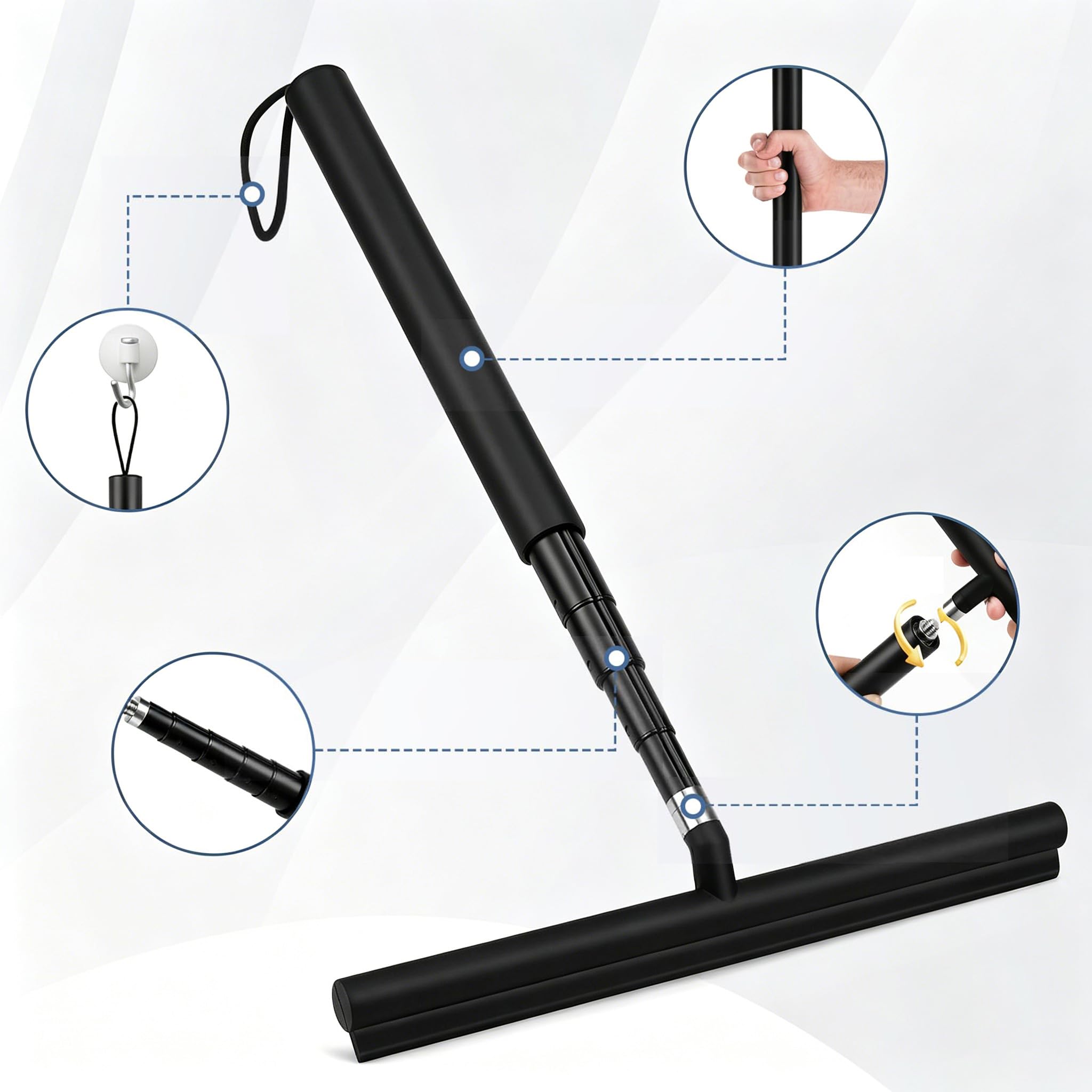 Limpiacristales 2 en 1 – 32 cm de ancho para ventanas, azulejos, espejos y suelos, con borde de silicona, paño de microfibra y mango antideslizante, extensible hasta 140 cm