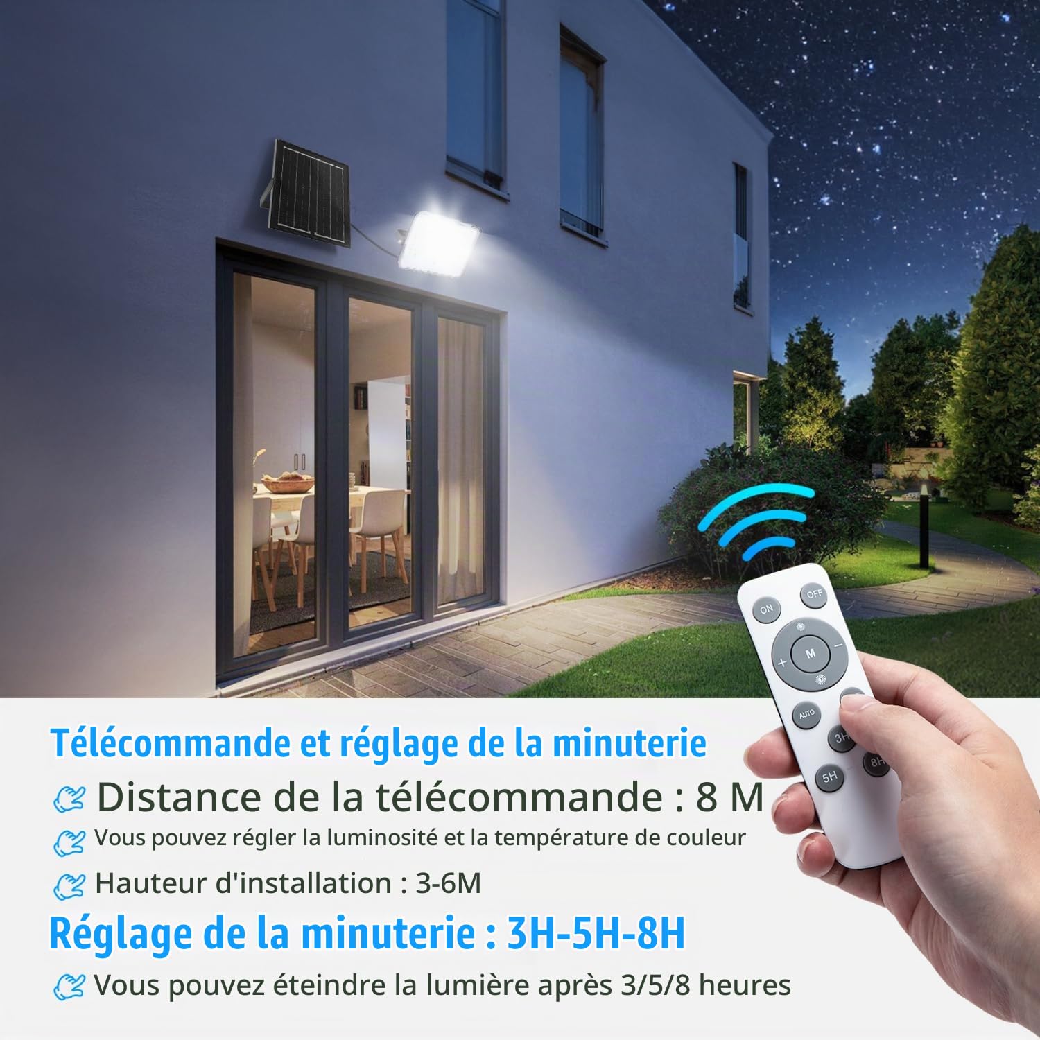Aigostar - Projecteur Solaire LED d’extérieur avec Grande Panneau Solaire, 2 pièces,Dimmable 3000/4000/6500K,4000mAH,Batterie de Grande Capacité,IP66,Lampe Solaire pour Jardin,Porte,2M Câble.
