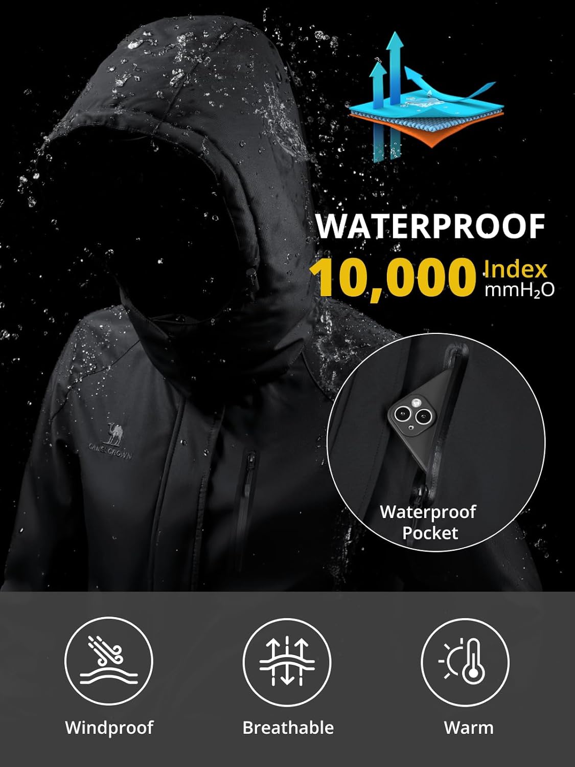 CAMEL CROWN Women's Warm Winter Ski Jackets Waterproof Snow Coat with Hood Mountain Windproof Rain Jacket - Image 3