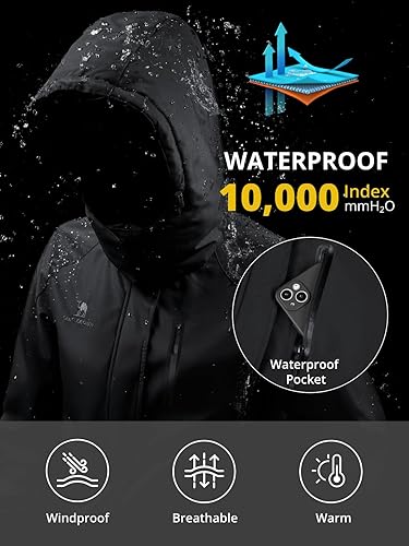 Miniatura 3 de CAMEL CROWN Chaquetas de esquí de invierno cálidas para mujer, abrigo de nieve impermeable con capucha, chaqueta de lluvia resistente al viento de