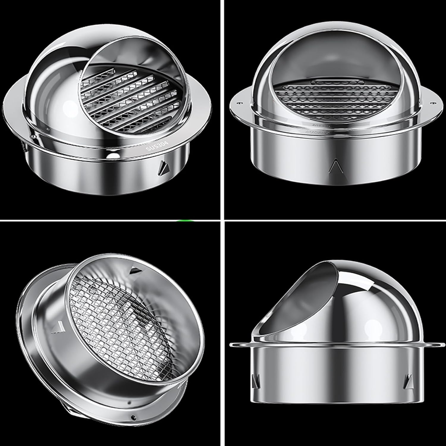 304 Stainless Steel Chimney Cowl,Round Wall Vent Outlet Cover,PVC Pipe Exhaust Pipe Chimney Rain Cap,Exterior Wall Range Hood Pipe Rain Cover,for Bathroom/Kitchen/Warehouse (190mm/7.5in)