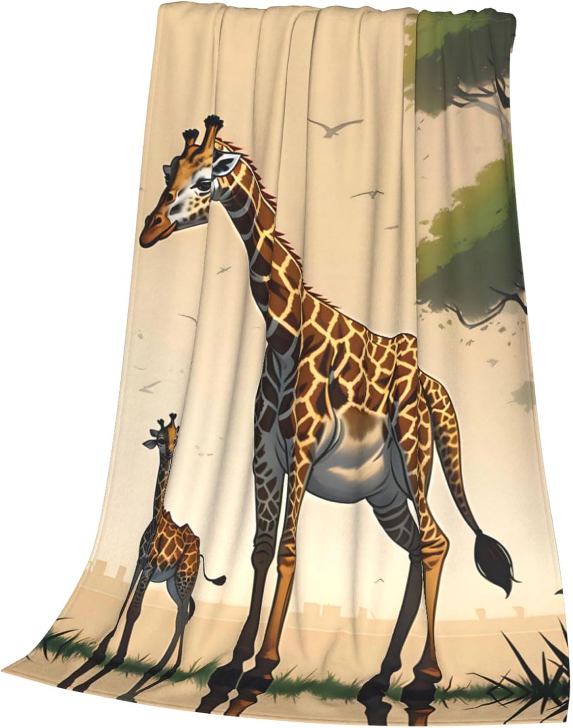 Mother and Child Giraffe Micro Fleece Bed Blanket, Insulation Durable Air Conditioning Blanket, Bed Cinema Sofa Living Room Travel, 80 * 60 Inch