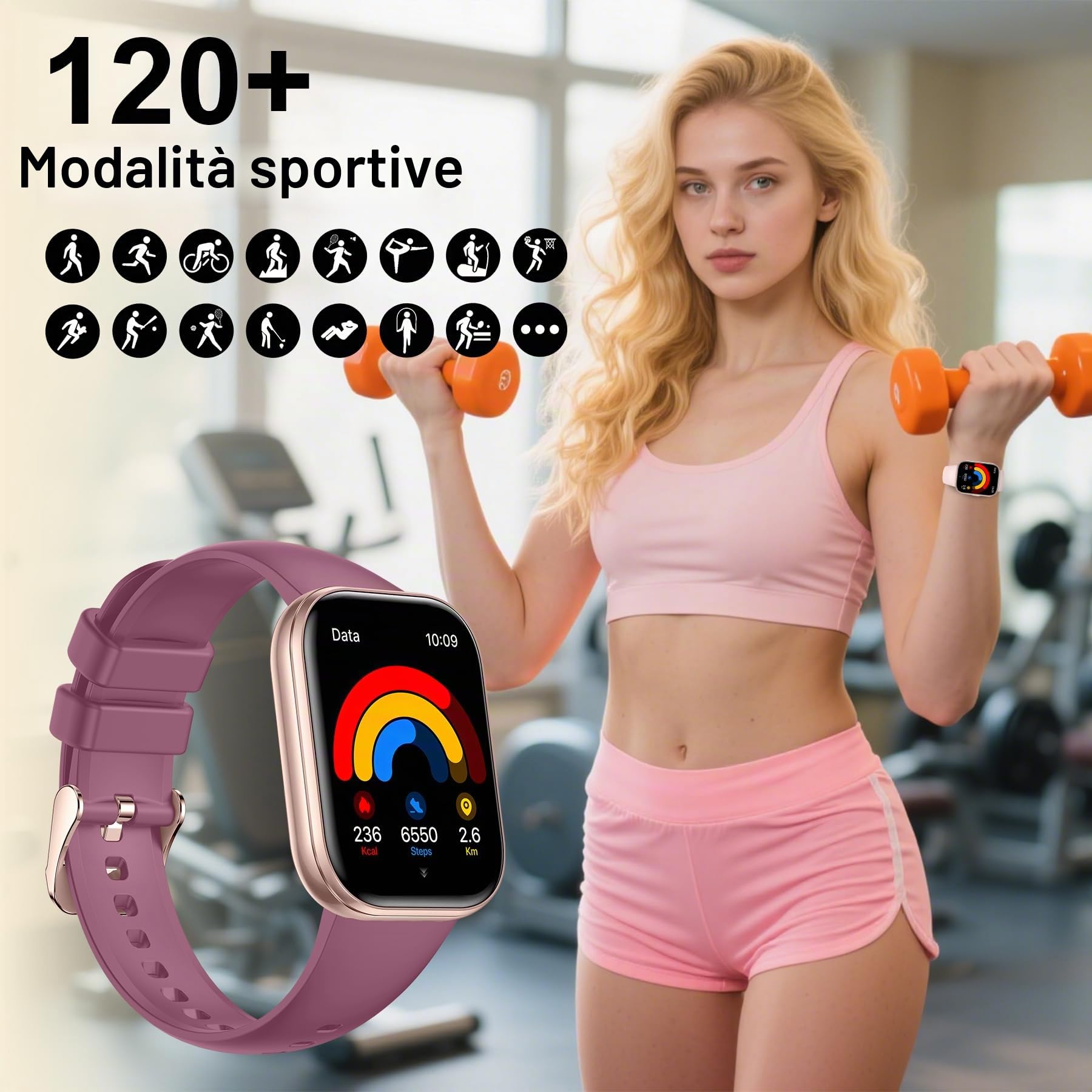 Smartwatch Donna,1.75" HD Orologio con Chiamate Bluetooth con 120+ Modalità Sportive/Cardiofrequenzimetro/Pressione Sanguigna/SpO₂/Sonno, Fitness Tracker Smart Watch per Android/iOS