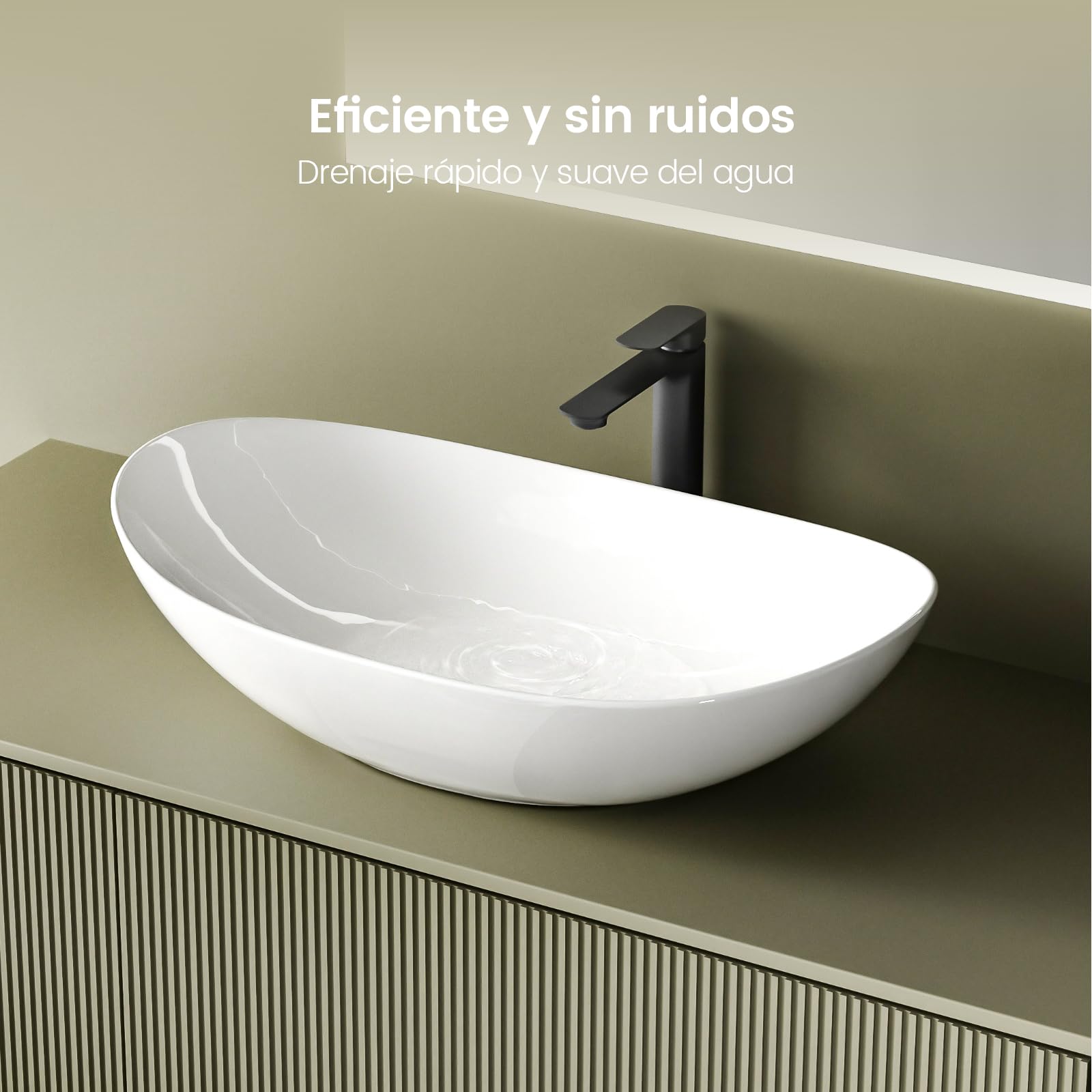 EMKE Lavabo para montar 615 x 360 x 155 mm,Blanco Brillante | Lavabo ovalado de cerámica para baño, instalación sobre encimera, lavabo para baño y WC de invitados
